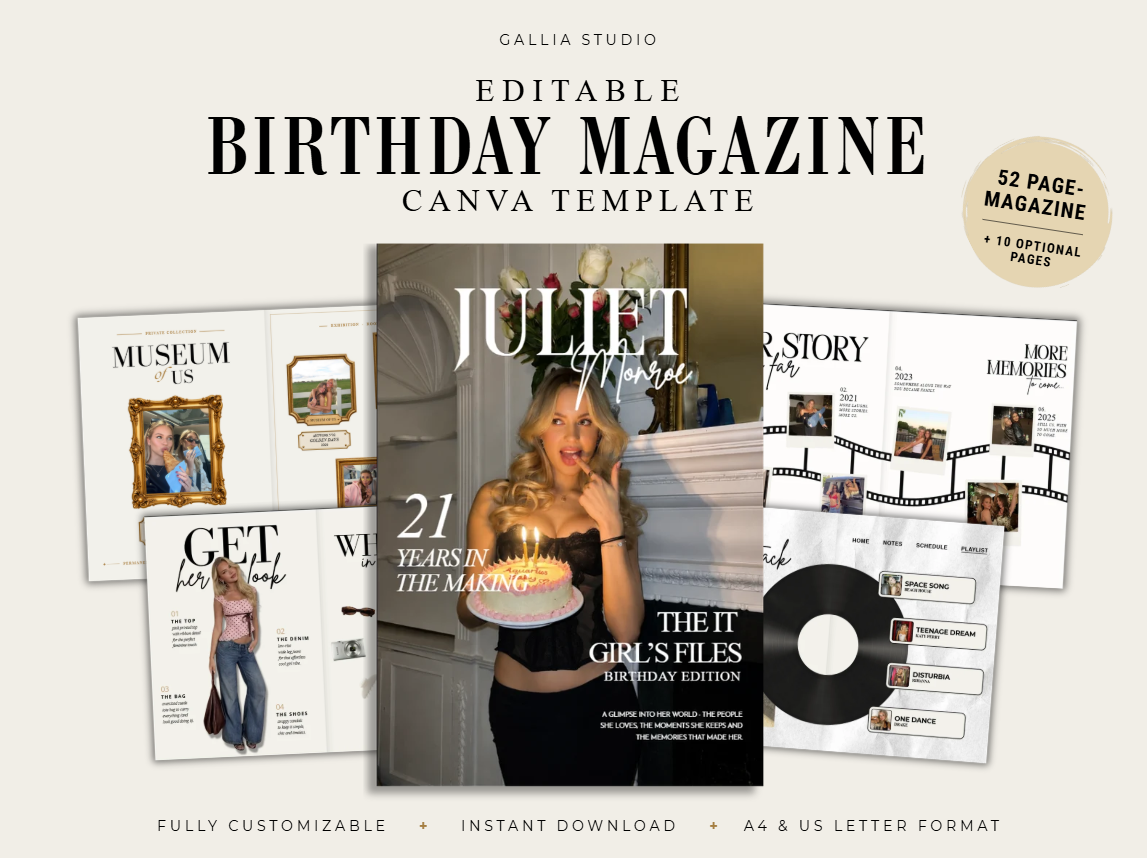 The Birthday Magazine — editable Canva magazine template